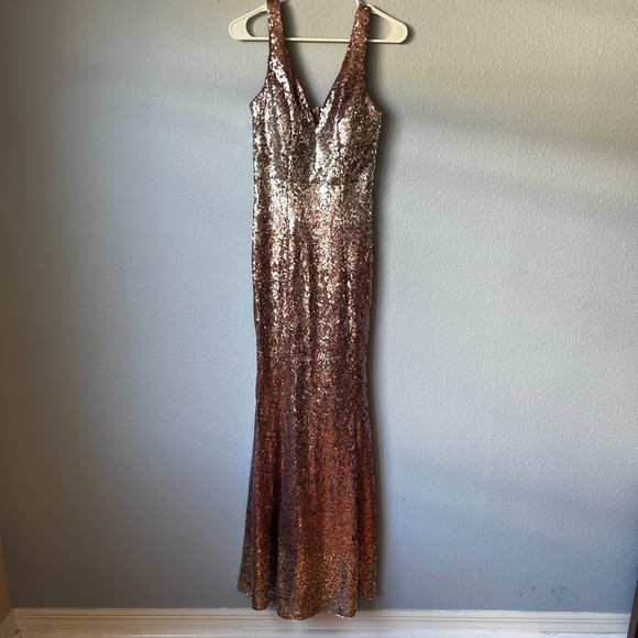 Crystal Doll Pink Sequined Ombre Body Con Prom Dress | Juniors 7 - Picture 8 of 13